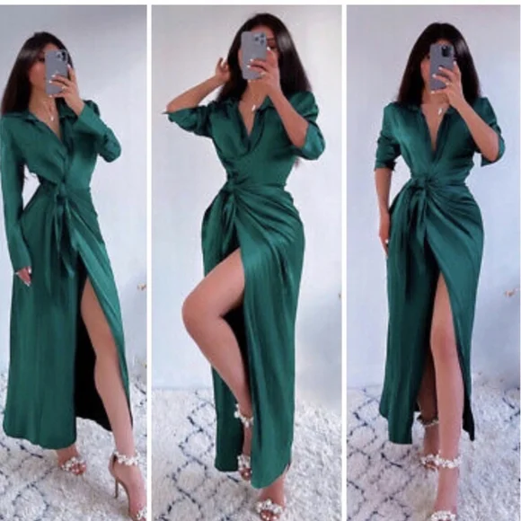 NWT Zara Long Green Shirt Dress, Size S - Picture 9 of 12